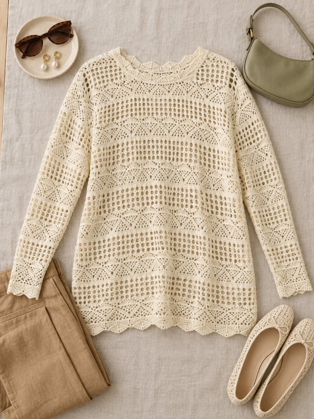 My Style Cream Crochet Knit Sweater XL NWT Cotten Blend